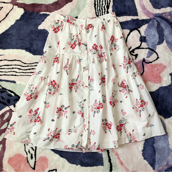 Rebecca Taylor white Marguerite floral cotton poplin tiered midi skirt 10 - Picture 5 of 10